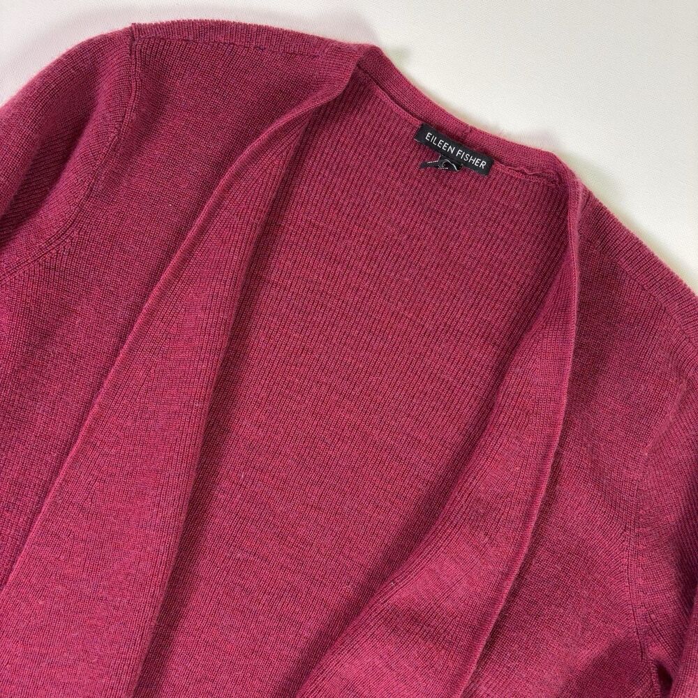 Eileen Fisher Merino Wool Cardigan Women's Medium Magenta Pink Open Drape Front